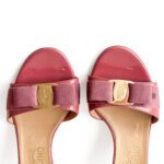 Salvatore Ferragamo Pink Patent Leather and Canvas Glory Bow Sandals Size 37 - Image 6