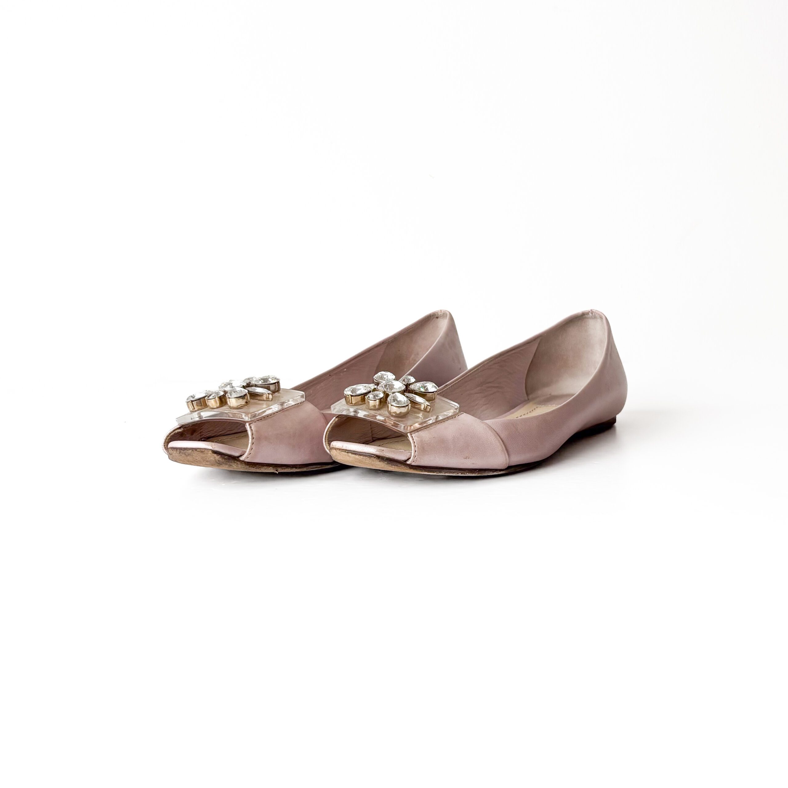 IMG_0682 Dior Pink Crystal Embellished Peep Toe Flats Size 37 - Image 1