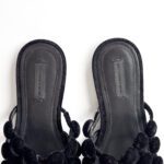 Alexander Wang Black Velvet Leather Amelia Cage Flat Slides Size 37 - Image 4