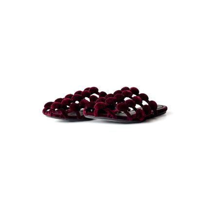 Alexander Wang Burgundy Velvet Leather Amelia Cage Flat Slides Size 37