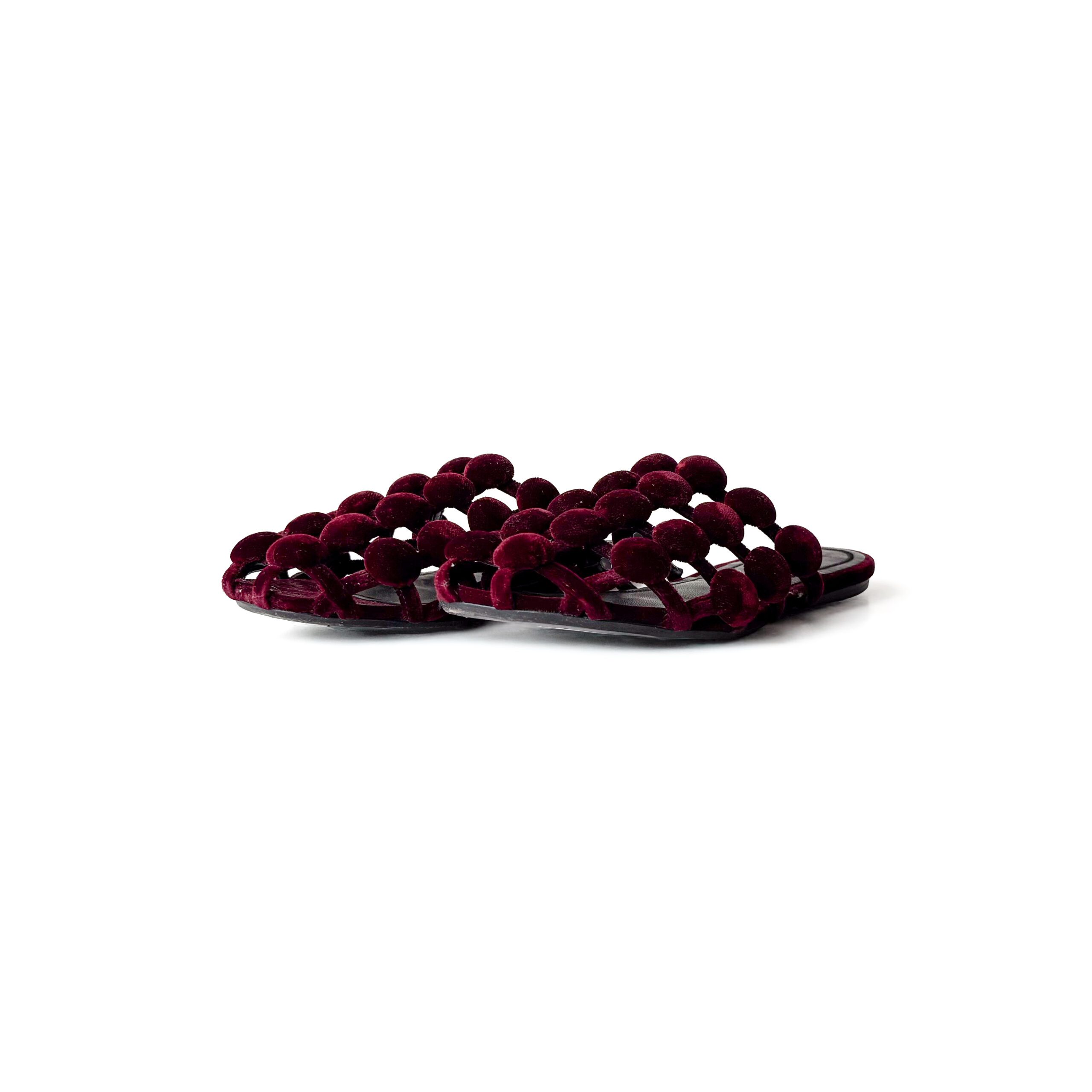 IMG_0714 Alexander Wang Burgundy Velvet Leather Amelia Cage Flat Slides Size 37 - Image 1
