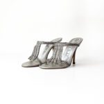 Gina Silver Leather Crystal Embellished Mule Size 37