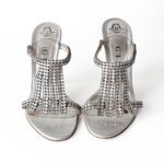 Gina Silver Leather Crystal Embellished Mule Size 37 - Image 3