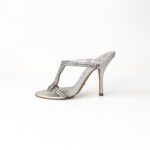 Gina Silver Leather Crystal Embellished Mule Size 37 - Image 2