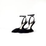 Dior Noir Black Suede Point Toe Sculptured Heel Wrap Around Pumps Size 36