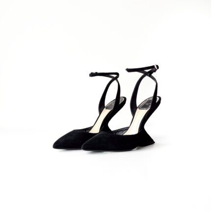 Dior Noir Black Suede Point Toe Sculptured Heel Wrap Around Pumps Size 36
