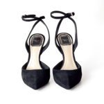Dior Noir Black Suede Point Toe Sculptured Heel Wrap Around Pumps Size 36 - Image 4