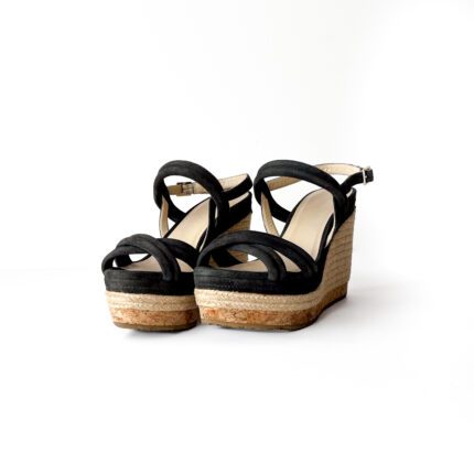 Jimmy Choo Black Suede Nomad Strappy Espadrilles Wedge Sandals Size 37