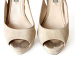 Prada Light Grey Suede Leather Peep Toe Slingback Platform Sandals Size 37 - Image 4