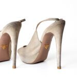 Prada Light Grey Suede Leather Peep Toe Slingback Platform Sandals Size 37 - Image 6