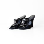 Sergio Rossi Black Crystal Embellished Fabric Mule Size 37