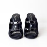 Sergio Rossi Black Crystal Embellished Fabric Mule Size 37 - Image 4