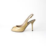 Dolce and Gabbana Beige Patent Leather Slingback Peep Toe Sandals Size 37 - Image 2
