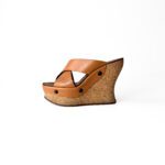 Chloe Tan Leather Cork Wedge Criss Cross Platform Slide Sandals Size 37 - Image 2