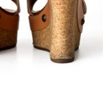 Chloe Tan Leather Cork Wedge Criss Cross Platform Slide Sandals Size 37 - Image 5