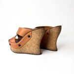 Chloe Tan Leather Cork Wedge Criss Cross Platform Slide Sandals Size 37 - Image 3
