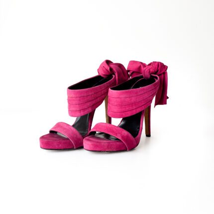 Oscar de la Renta Fuchsia Pink Suede Sandy Bow Detail Sandals Size 37