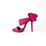 Oscar de la Renta Fuchsia Pink Suede Sandy Bow Detail Sandals Size 37 - Image 2