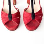 Prada Red/Black/Orange Multicolor Suede T Strap Block Heels Platform Sandals Size 37.5 - Image 5
