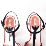 Prada Red/Black/Orange Multicolor Suede T Strap Block Heels Platform Sandals Size 37.5 - Image 6