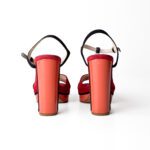 Prada Red/Black/Orange Multicolor Suede T Strap Block Heels Platform Sandals Size 37.5 - Image 4