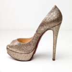 Christian Louboutin Gold Glitter Lady Peep Toe Platform Pumps Size 35