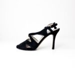 Emporio Armani Black Velvet Leather Platform Sandals Size 37.5 - Image 2