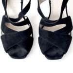 Emporio Armani Black Velvet Leather Platform Sandals Size 37.5 - Image 5