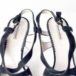 Emporio Armani Black Velvet Leather Platform Sandals Size 37.5 - Image 6