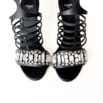 Fendi Black Cage Sandals with Crystals Size 38.5 - Image 6