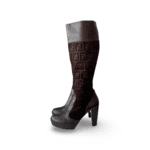 Fendi FF Zucca Monogram Knee High Leather Boots - Image 4
