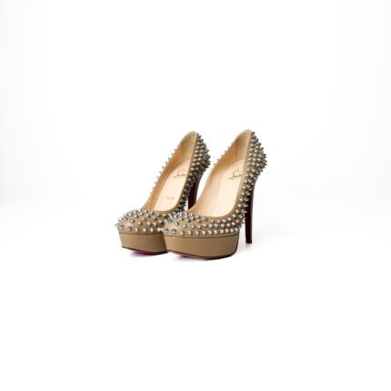 Christian Louboutin Beige Leather Alti Spikes Platform Pumps Size 37