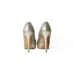Jimmy Choo Silver Glitter Fabric Dahlia Platform Peep Toe Pumps Size 34 - Image 4