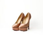 Charlotte Olympia Champagne Satin Paloma Fan-Pleat Platform Pumps Size 34