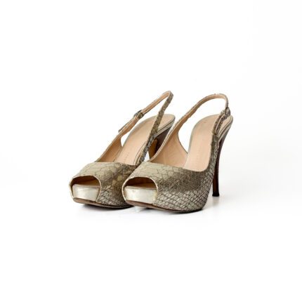 Giuseppe Zanotti Rose Gold Croc Embossed Leather Peep Toe Platform Slingback Sandals Size 35