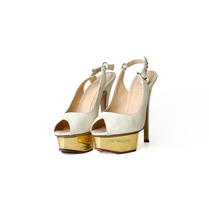 Charlotte Olympia White Leather Slingback Peep Toe Platform Pumps Size 34