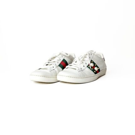 Gucci White Leather Faux Pearl and Spike Embellished Ace Sneakers Size 36