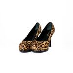 Saint Laurent Paris Black/Yellow Leopard Print Calf Hair Tribtoo Platform Pumps Size 36