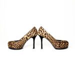 Saint Laurent Paris Black/Yellow Leopard Print Calf Hair Tribtoo Platform Pumps Size 36 - Image 3