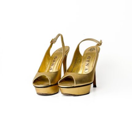 Gina Metallic Gold Leather Slingback Open Toe Sandals Size 35