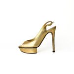 Gina Metallic Gold Leather Slingback Open Toe Sandals Size 35 - Image 2
