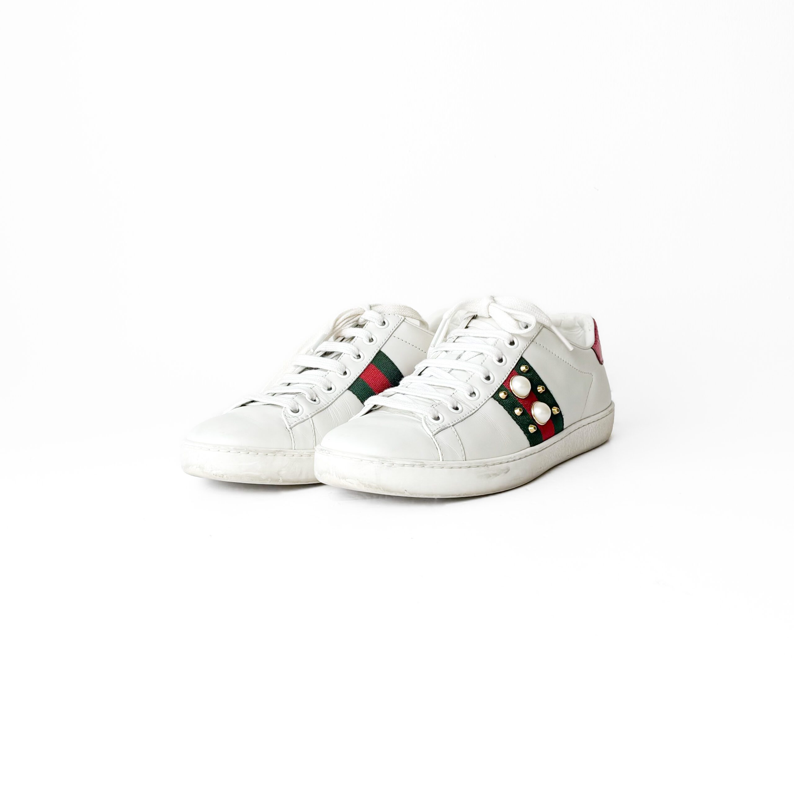 IMG_9564 Gucci White Leather Studded Web Ace Sneakers (Size 36.5) - Image 1