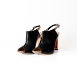 Pollini Black Leather Peep Toe Slingback Sandals Size 36.5