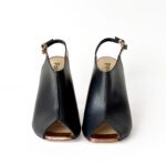 Pollini Black Leather Peep Toe Slingback Sandals Size 36.5 - Image 4
