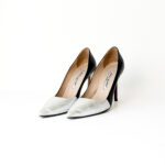 Manolo Blahnik Silver/Black Leather Osmana Pointed Toe Pumps Size 36.5