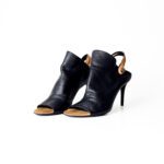 Balenciaga Black Leather Glove Open Toe Slingback Sandals Size 37
