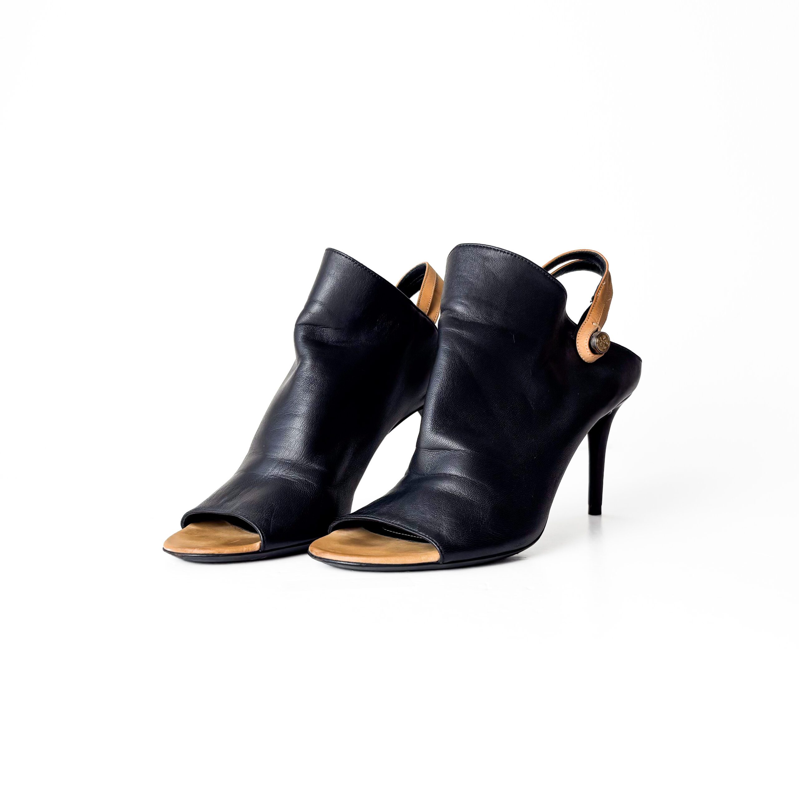 balenciaga-black-leather-slingback-sandals.jpg Balenciaga Black Leather Glove Open Toe Slingback Sandals Size 37 - Image 1