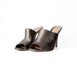 Gianvito Rossi Bronze Leather Peep Toe Mules Size 38
