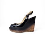 Jimmy Choo Black Patent Leather Prova Cork Wedge Slingback Sandals Size 37.5 - Image 2