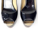 Jimmy Choo Black Patent Leather Prova Cork Wedge Slingback Sandals Size 37.5 - Image 6